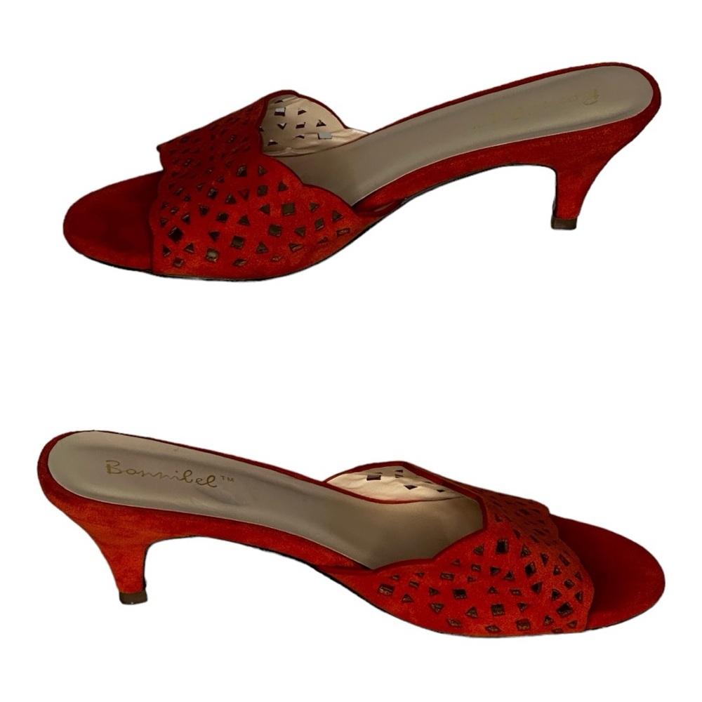 Bonnibel Orange Suede Laser Cut Slide Sandals Size 7 (Woman’s)